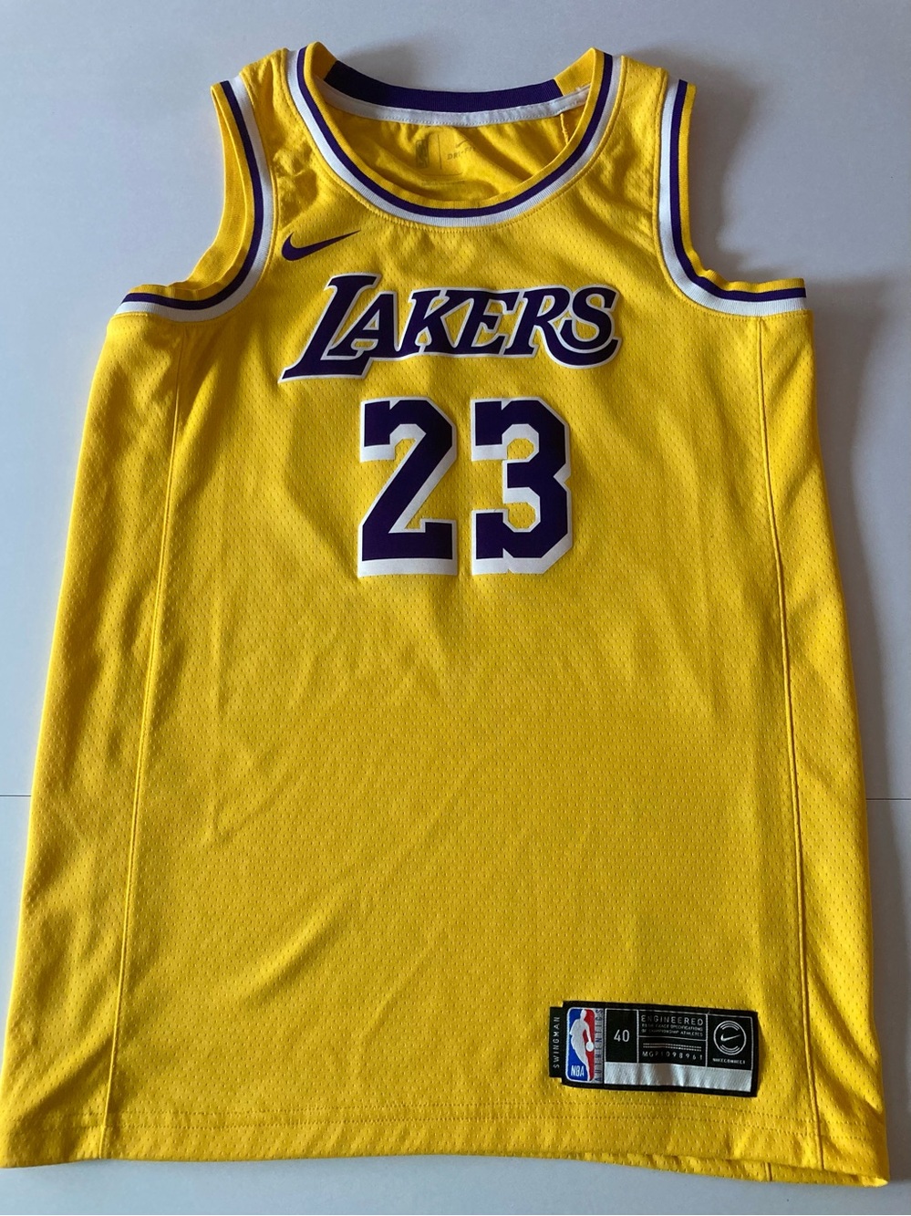 Nike SZ M Los Angeles Lakers LeBron James #23 Purple and Gold Jersey
